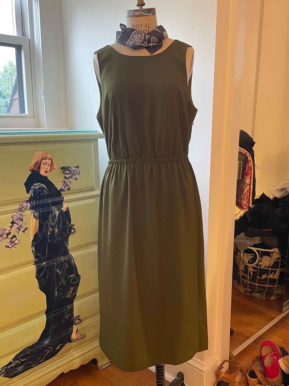 J. Crew Olive Green Sleeveless Midi Dress